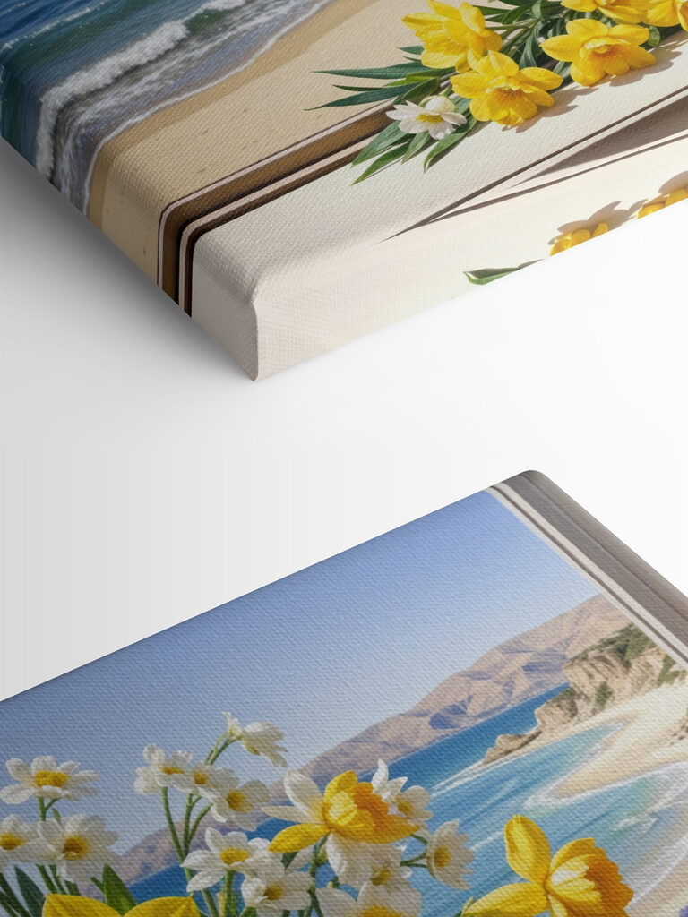 Vase of yellow and white flowers on a window sill