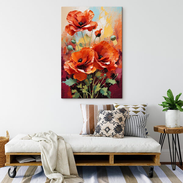 Schilderij van rode bloemen Schilderij van rode bloemen