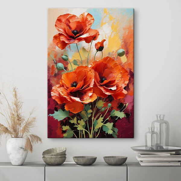 Schilderij van rode bloemen Schilderij van rode bloemen