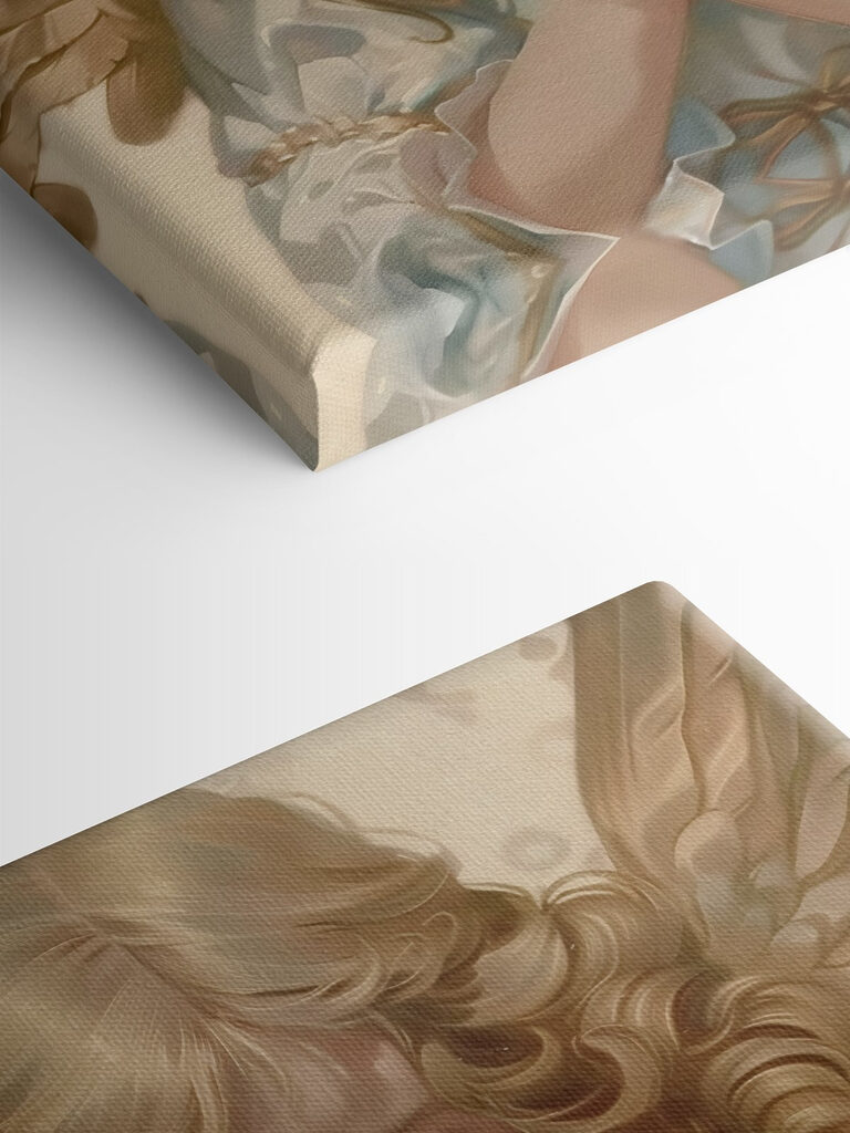 Child with blonde hair and wings praying