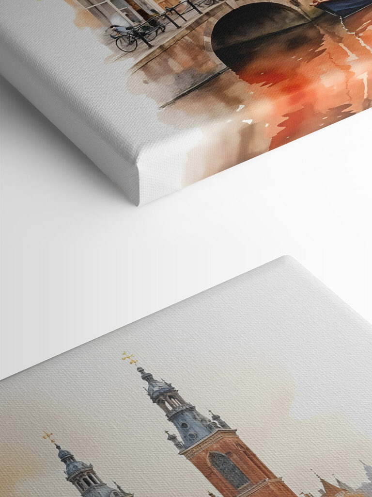 Aquarel van een kanaal met boten en gebouwen s40561pmlfn 768x1024 - Aquarel van een kanaal met boten en gebouwen