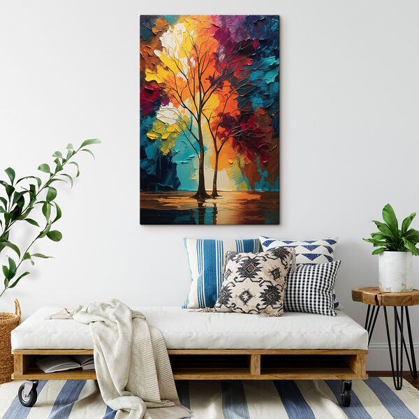 Schilderij van bomen met kleurrijke bladeren Schilderij van bomen met kleurrijke bladeren