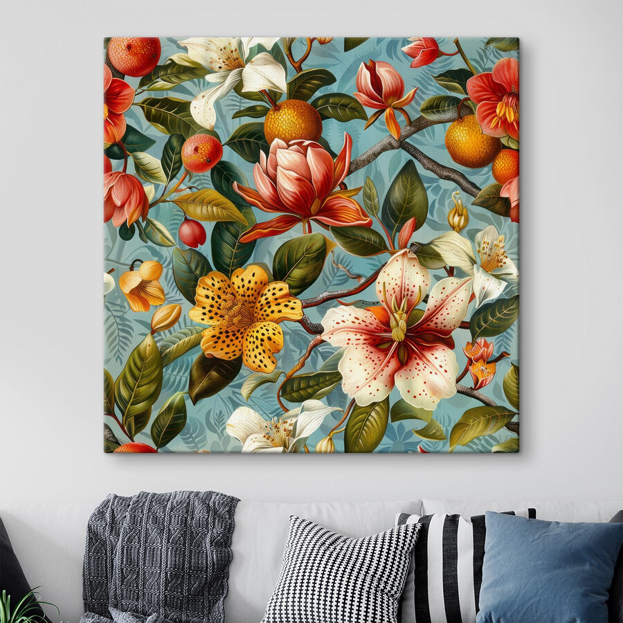 Bloemenpatroon met sinaasappels en bloemen