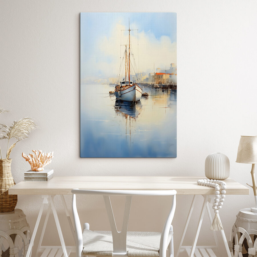 Aquarel van een boot in een haven