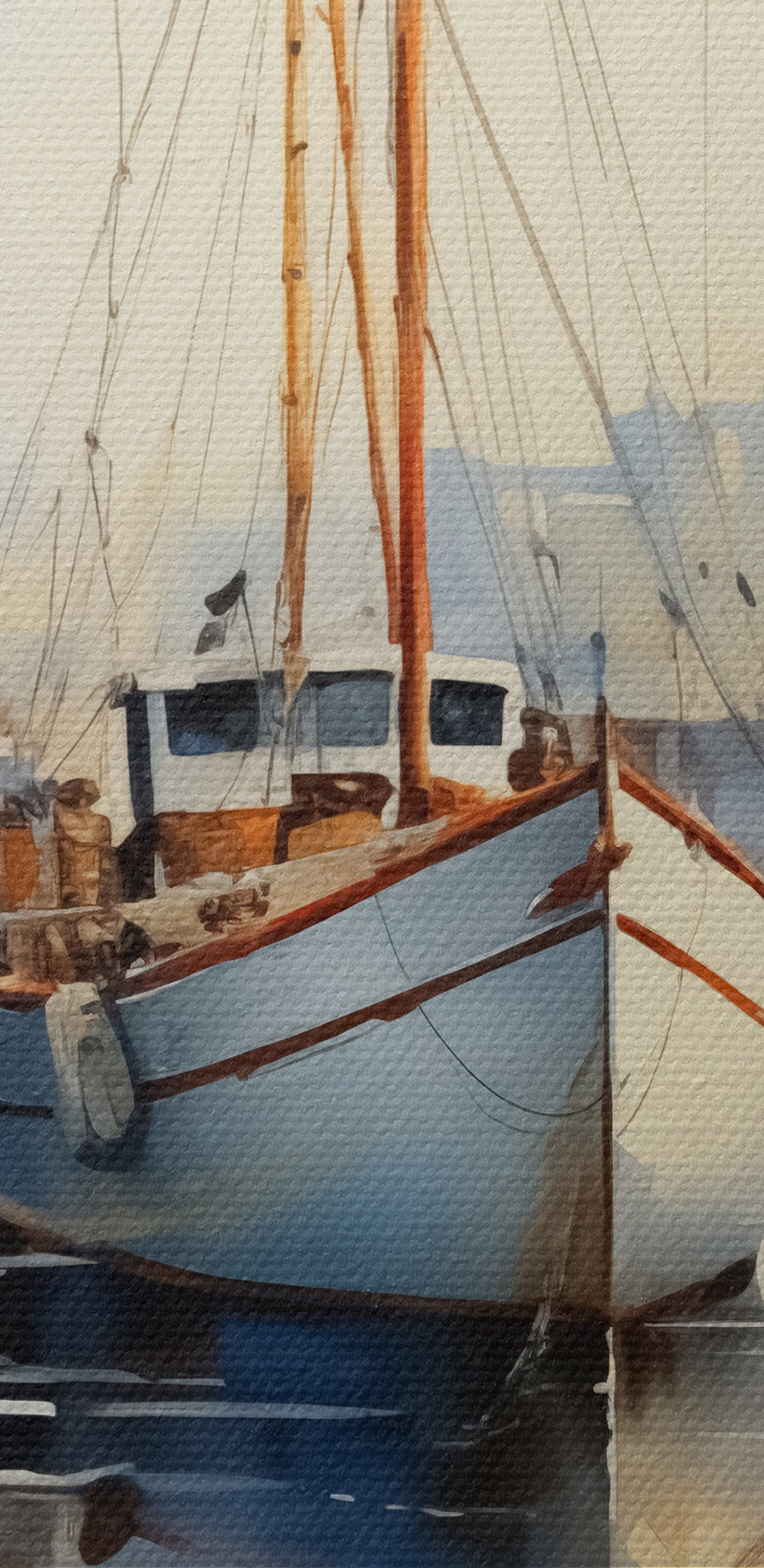 Aquarel van een boot in een haven
