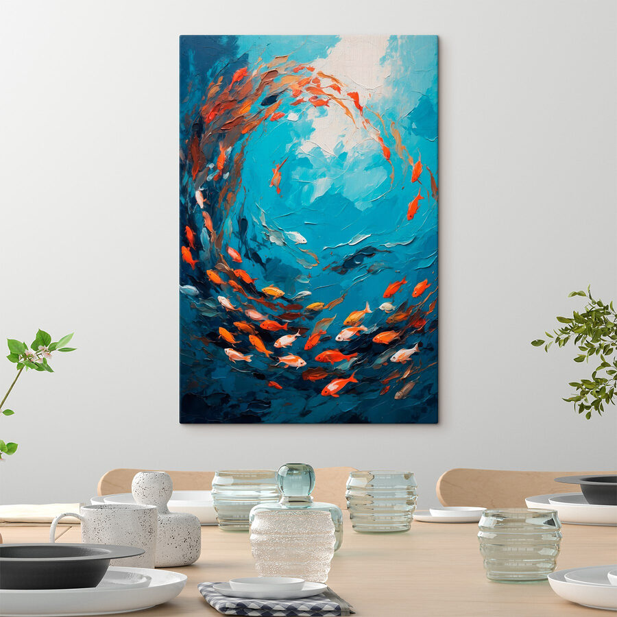 Schilderij van vissen zwemmend in het water