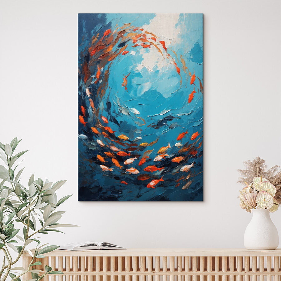 Schilderij van vissen zwemmend in het water