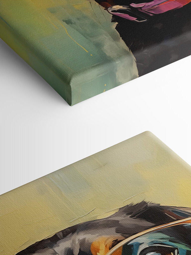 Painting of a dog wearing glasses