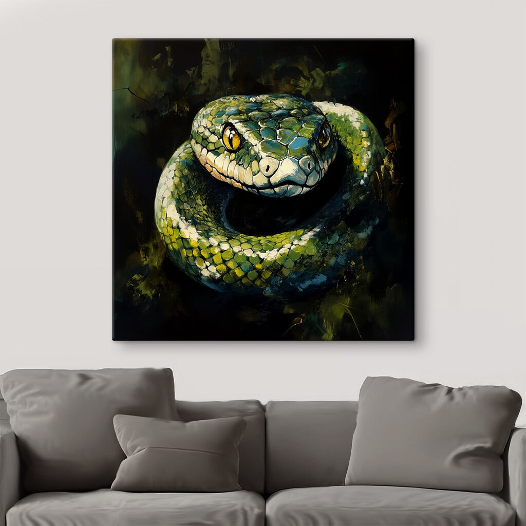 Green snake with yellow eyes