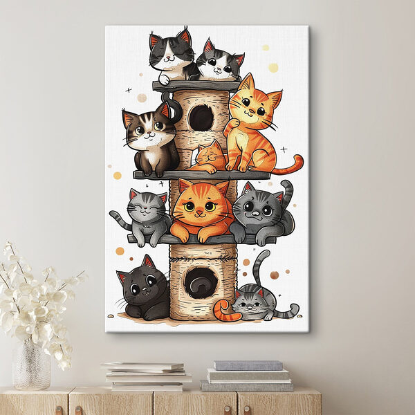 Groep katten op een toren Groep katten op een toren