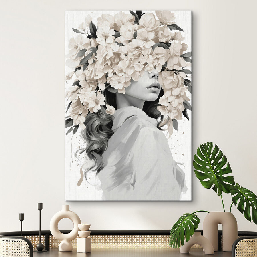 Vrouw met bloemen op haar hoofd