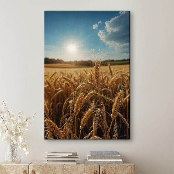 Tarweveld met de zon op de achtergrond Tarweveld met de zon op de achtergrond