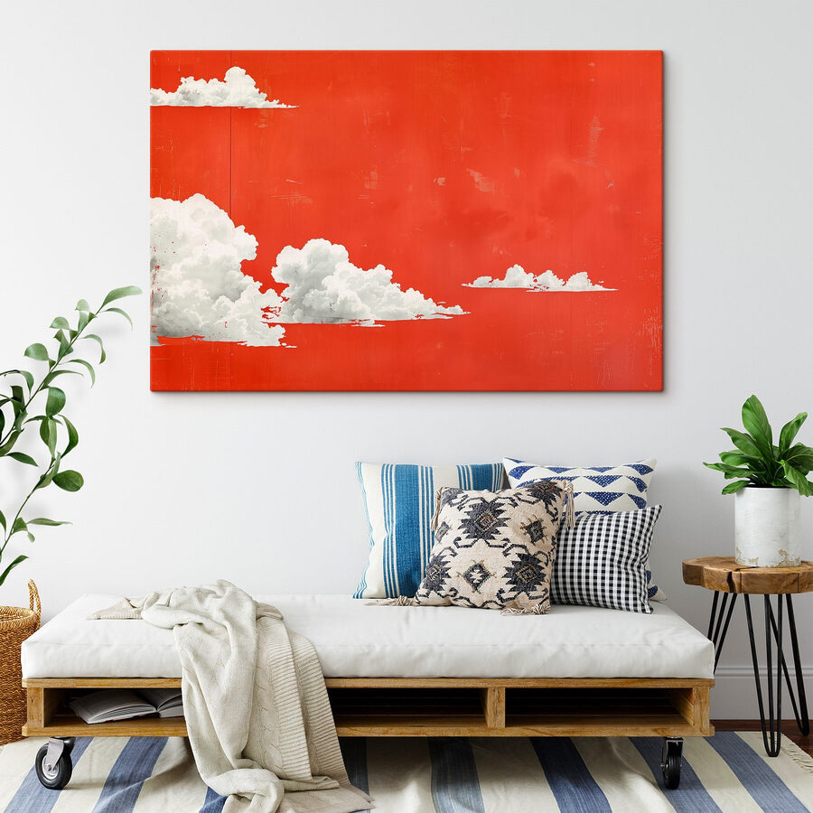 Witte wolken op een rode achtergrond