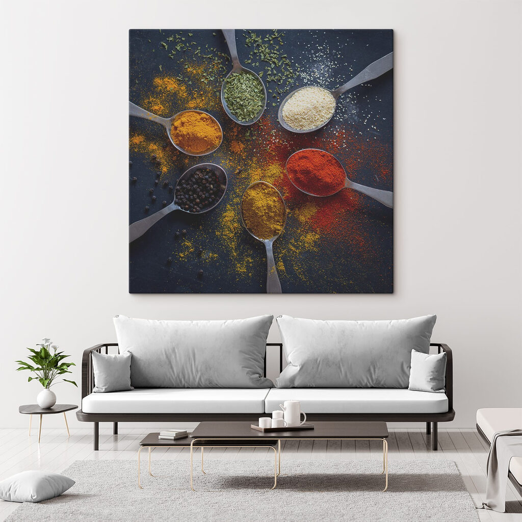 A group of spoons with different spices