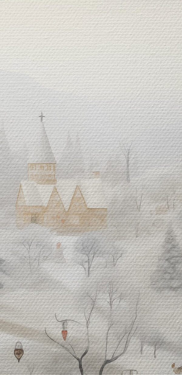 Snowy landscape with houses and trees