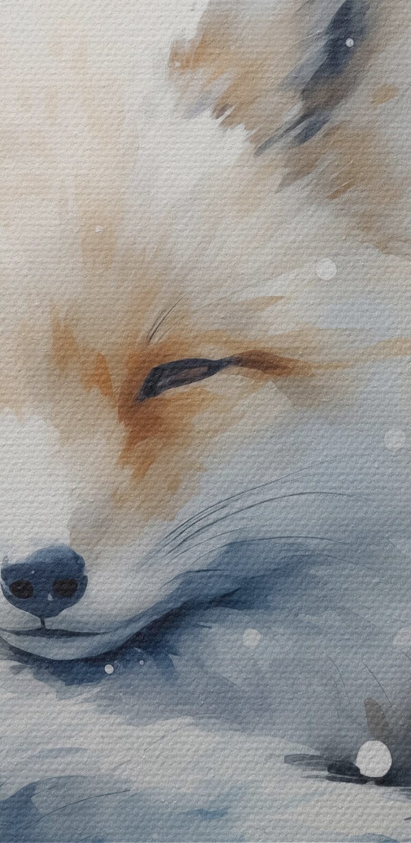 Aquarel van een vos liggend in de sneeuw Aquarel van een vos liggend in de sneeuw