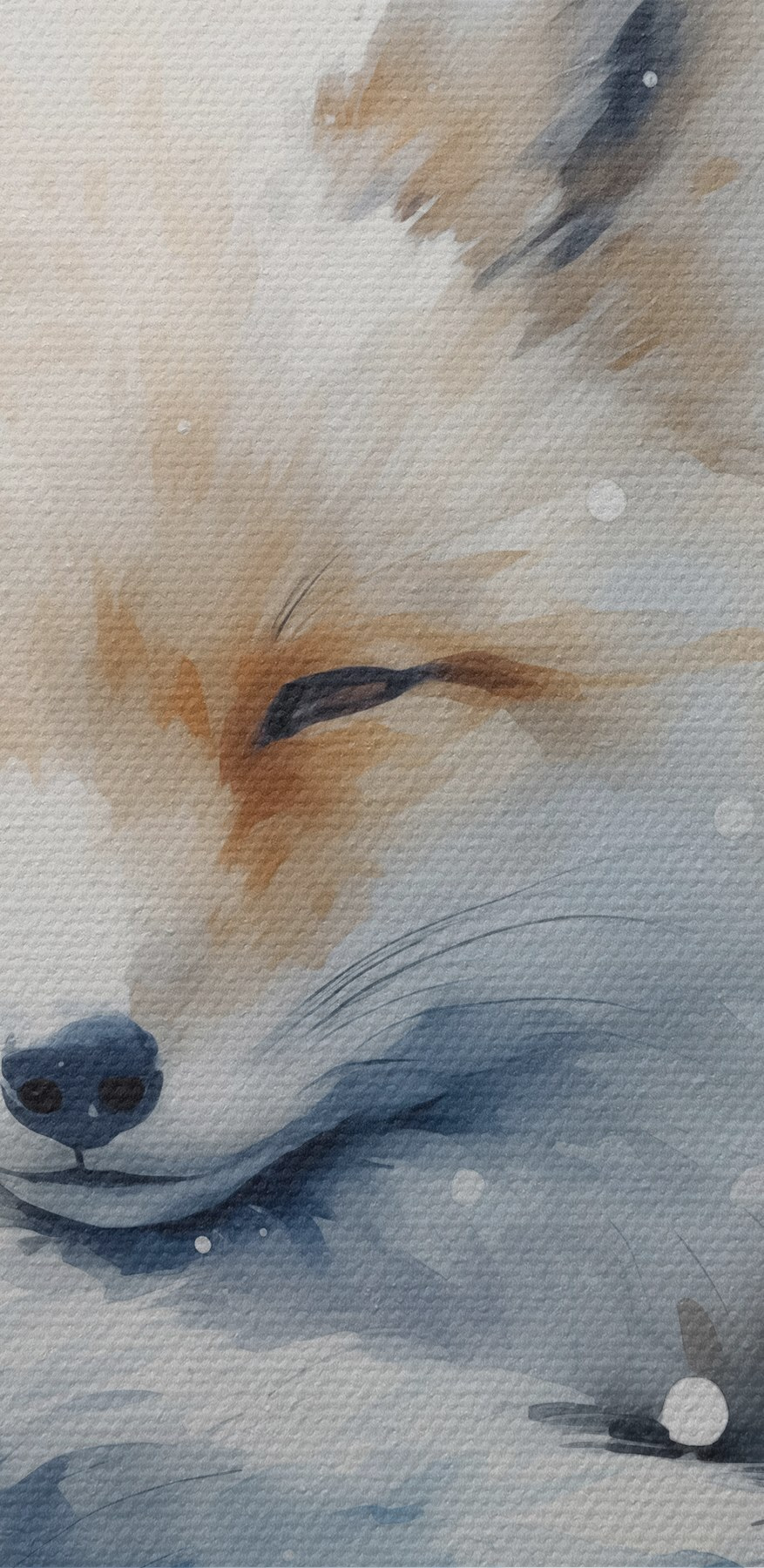 Aquarel van een vos liggend in de sneeuw