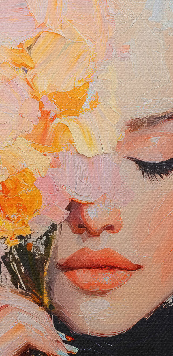 Schilderij van een vrouw met bloemen Schilderij van een vrouw met bloemen