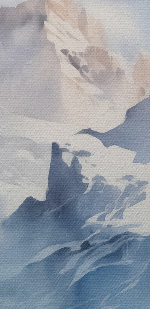 Snowy mountain range with trees