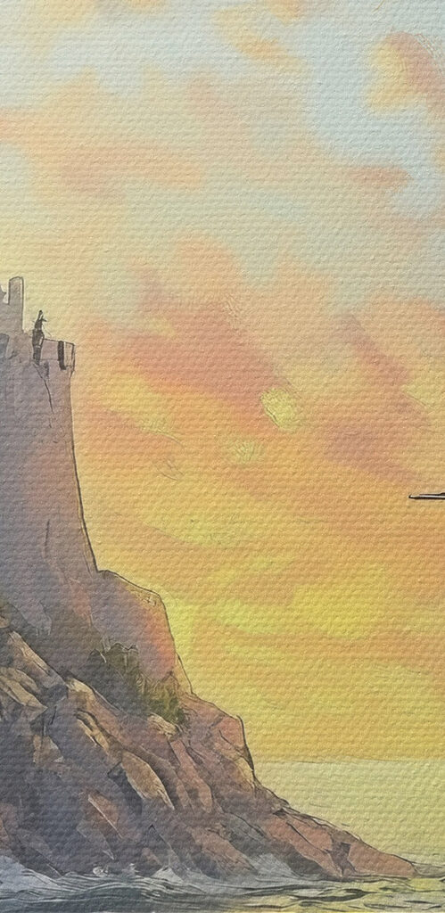 Painting of a ship sailing on the water