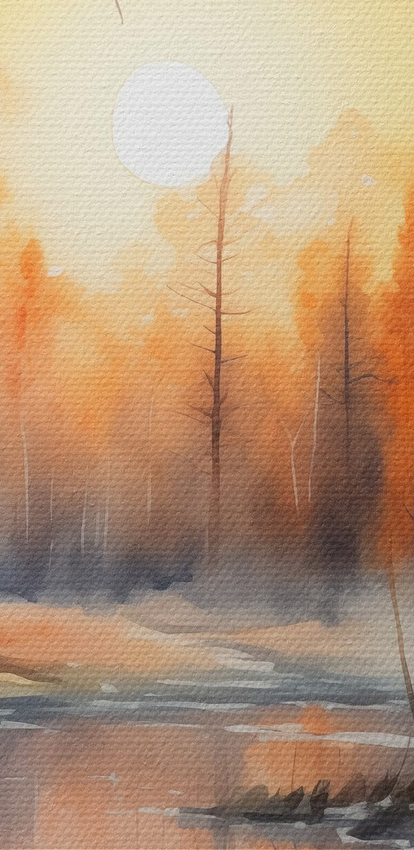 Aquarel van een rivier met bomen en planten Aquarel van een rivier met bomen en planten