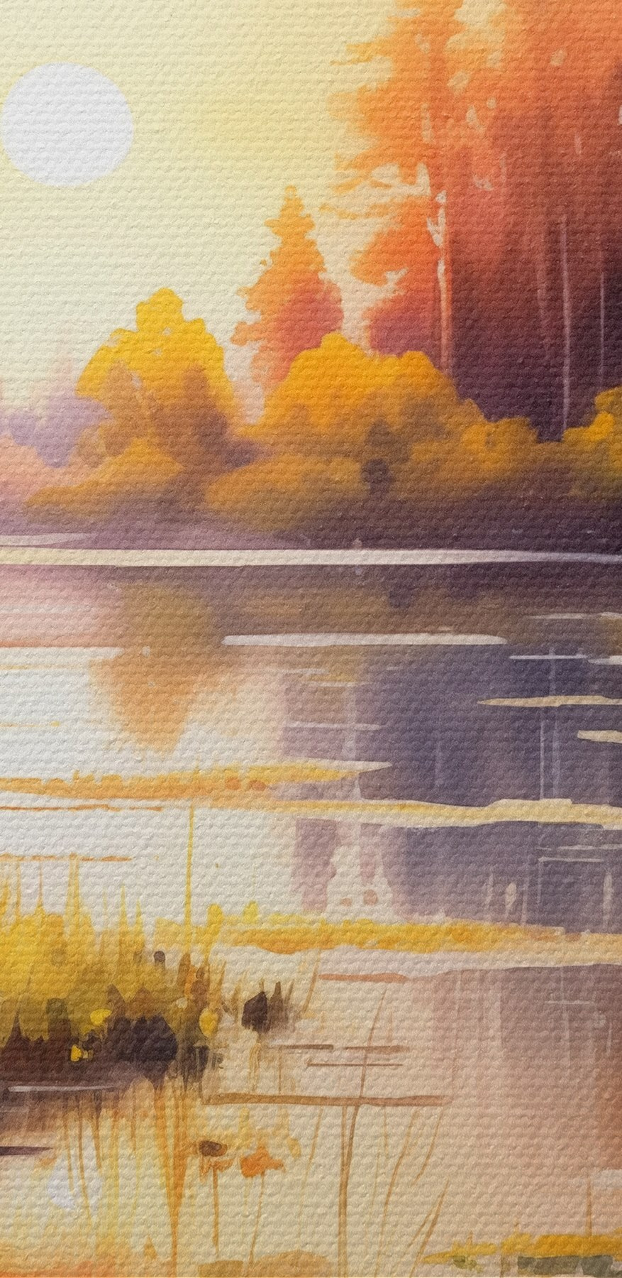 Aquarel van een meer met bomen en gras