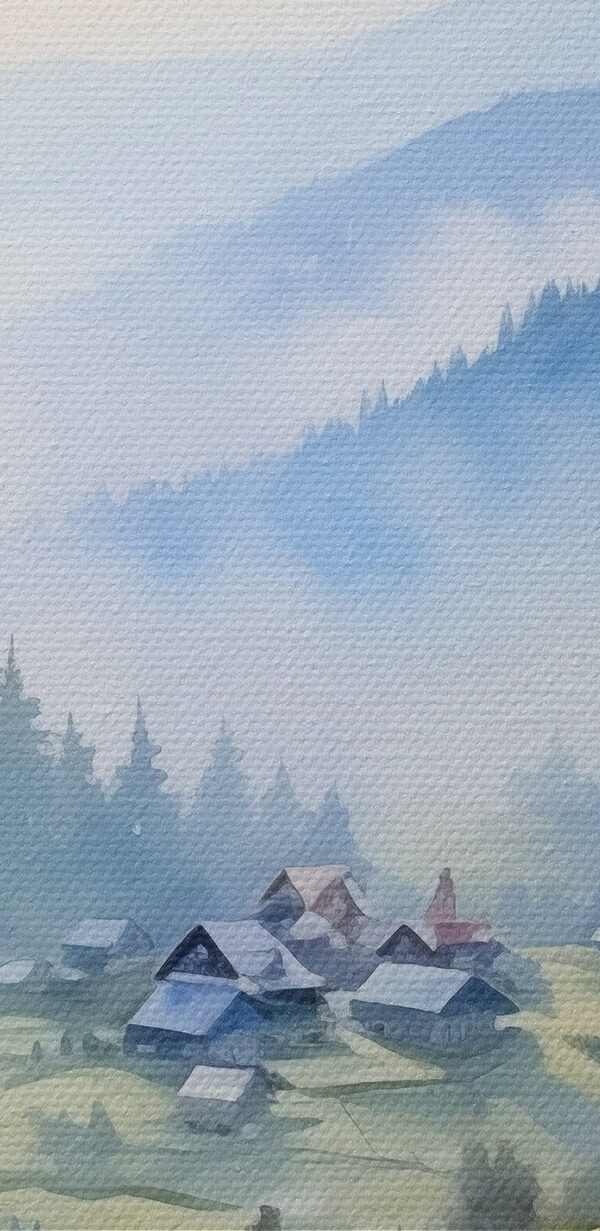 Schilderij van een dorp in de bergen Schilderij van een dorp in de bergen