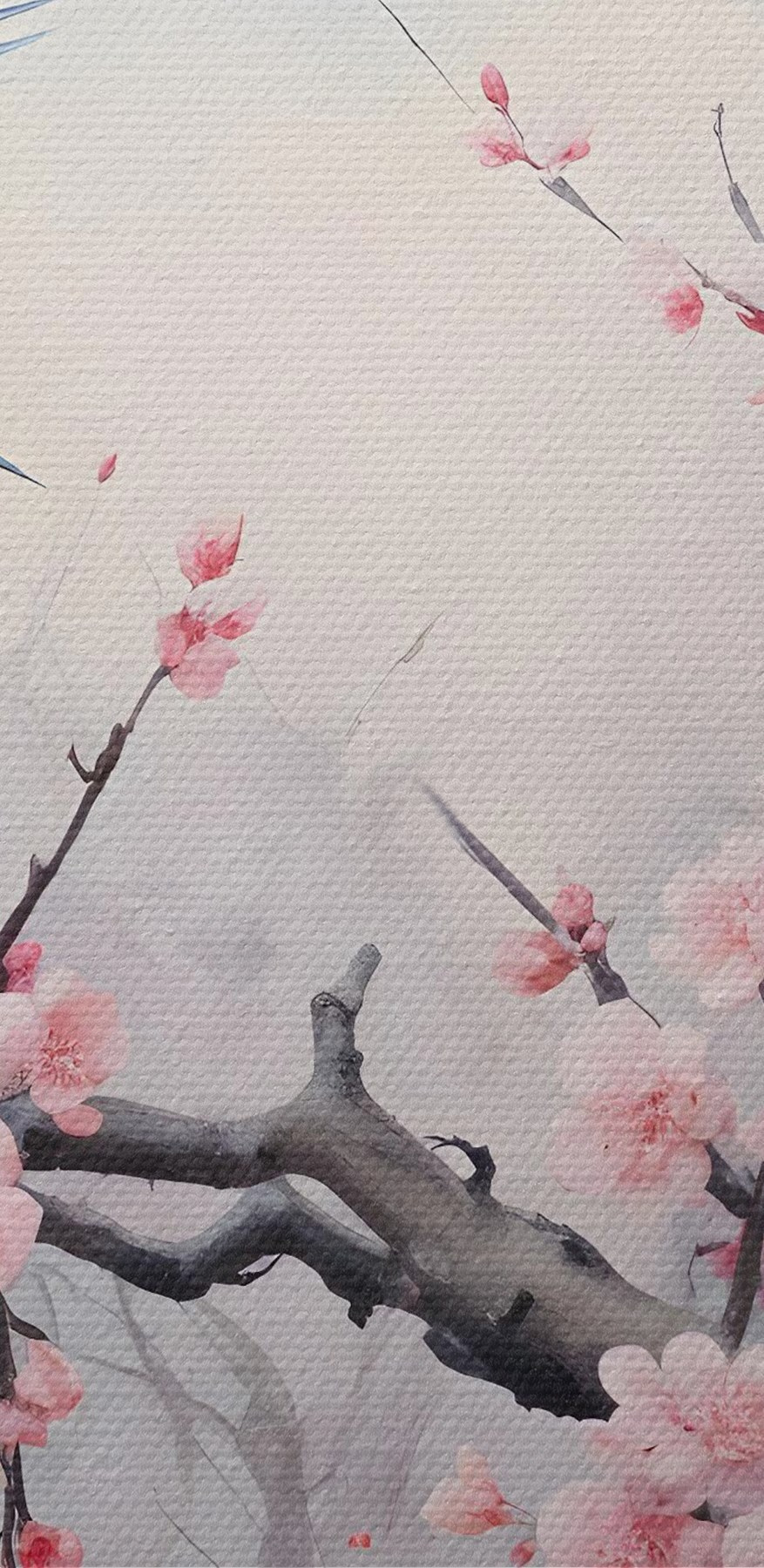 Vogel op een tak met roze bloemen