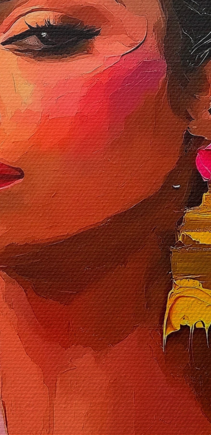Schilderij van een vrouw met bloemen in haar haar