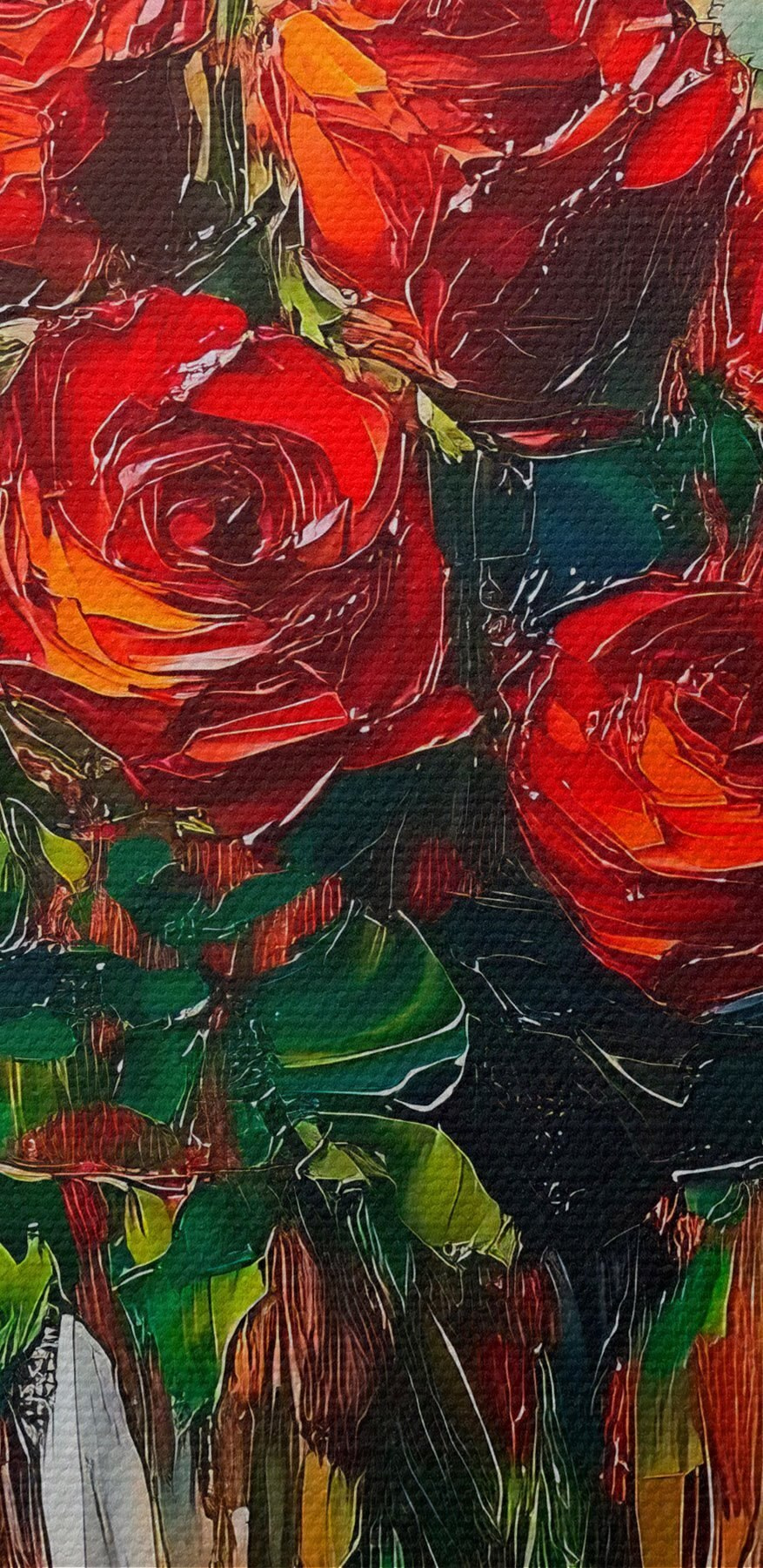 Schilderij van een boeket rode rozen