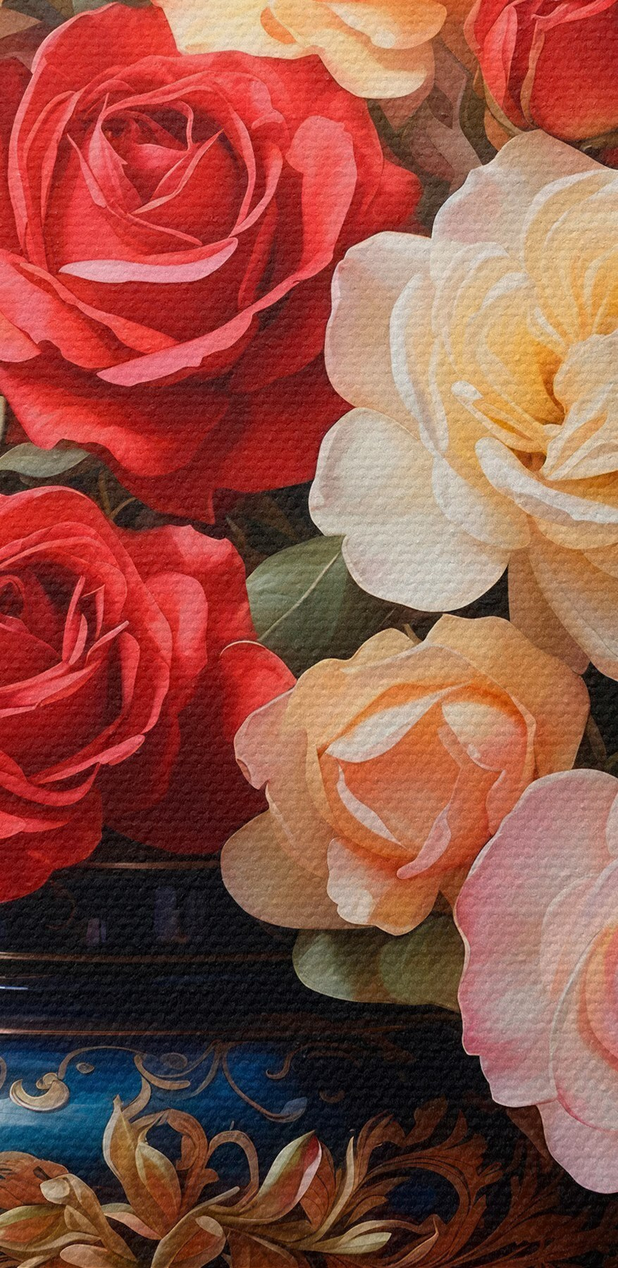 Vaas met bloemen en fruit
