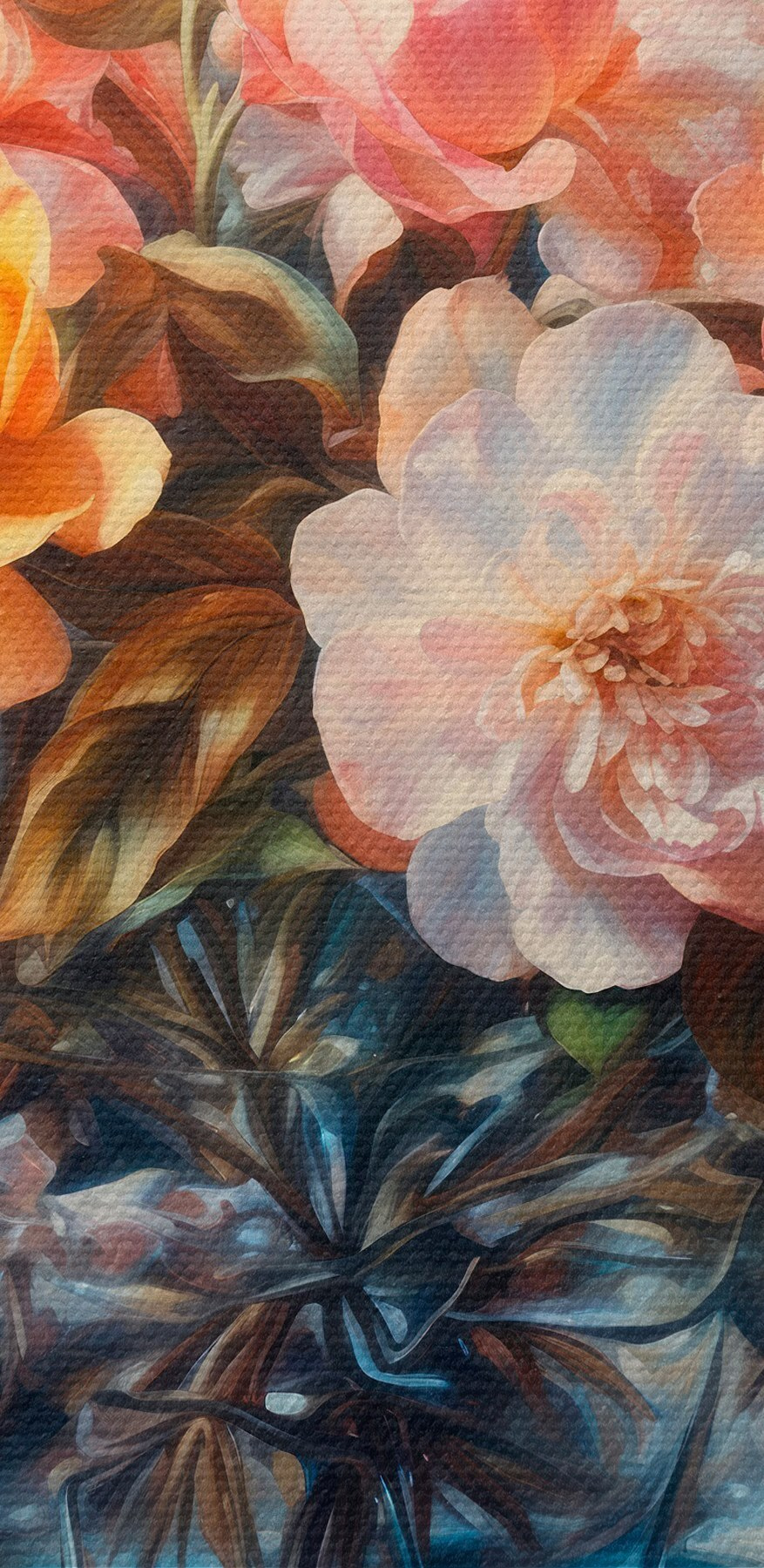 Schilderij van bloemen in een glazen vaas
