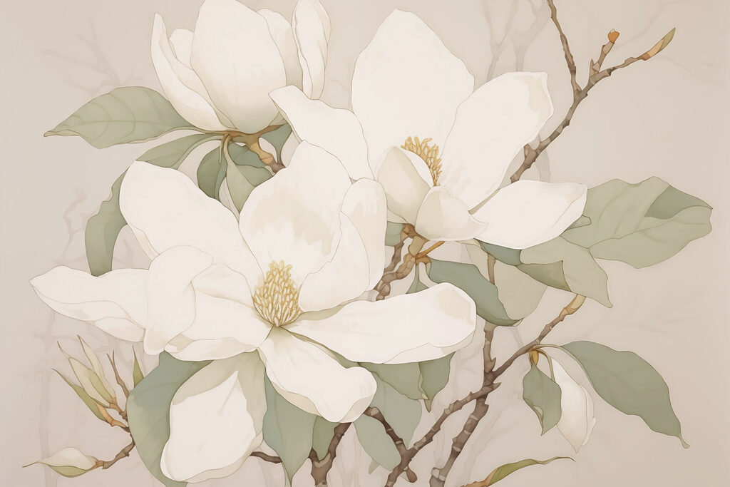 Schilderij van witte bloemen Schilderij van witte bloemen