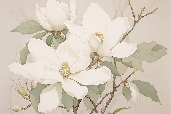 Schilderij van witte bloemen Schilderij van witte bloemen