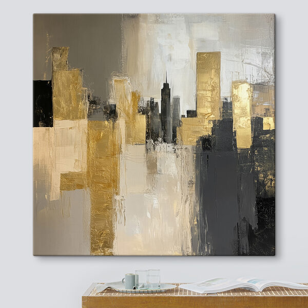 Schilderij van een skyline van een stad Schilderij van een skyline van een stad