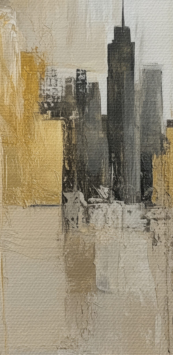 Schilderij van een skyline van een stad Schilderij van een skyline van een stad