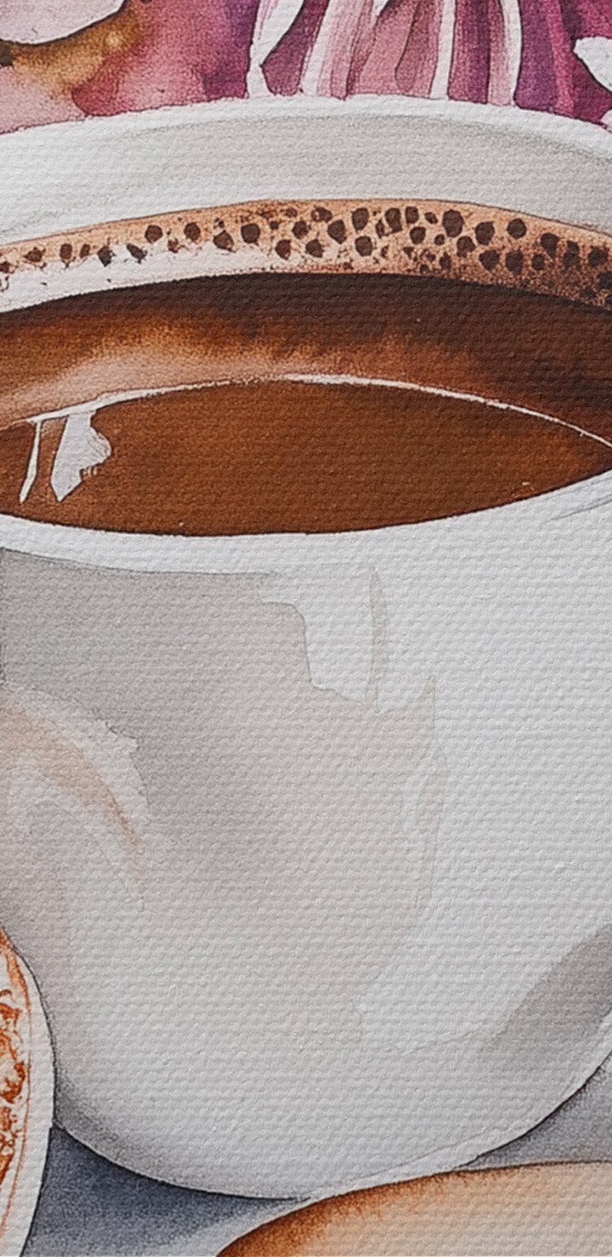 Aquarel van een kop koffie met koekjes
