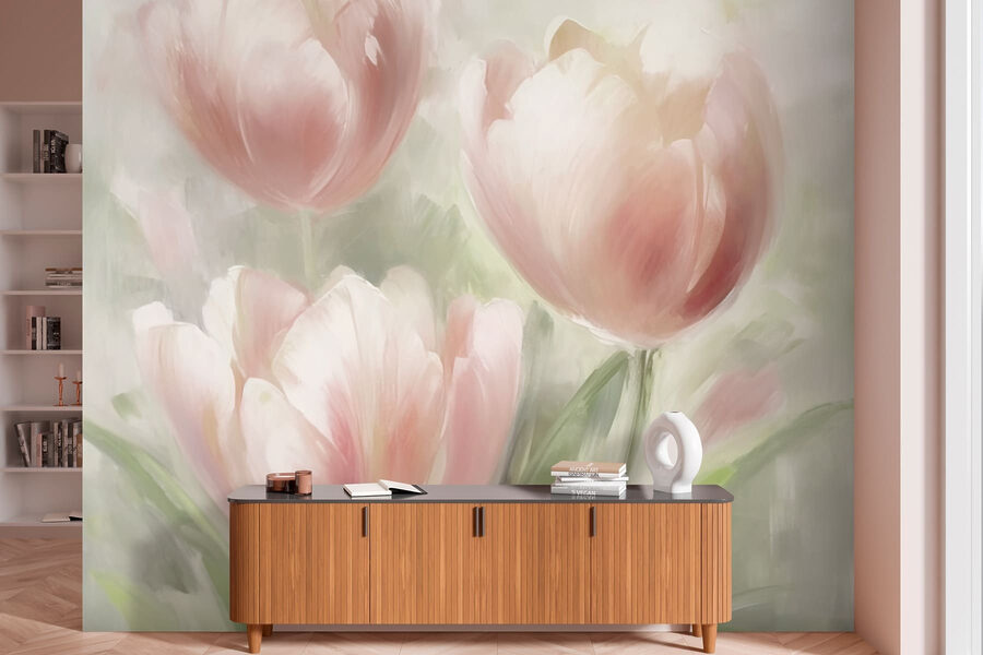 Schilderij van roze bloemen