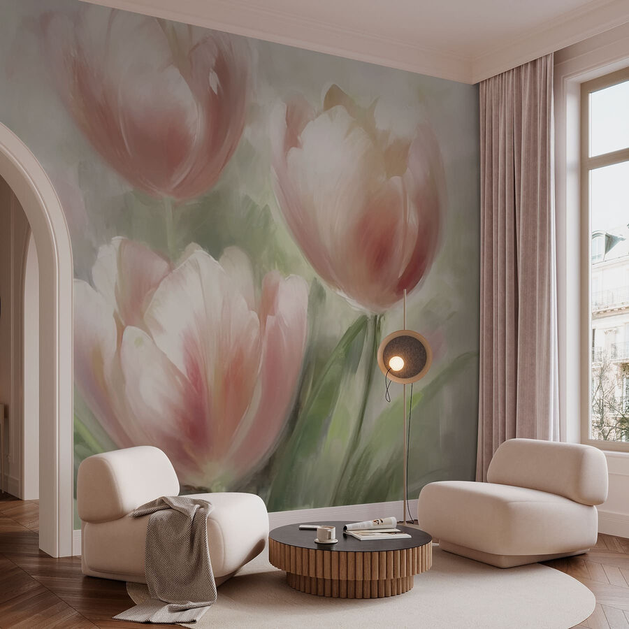Schilderij van roze bloemen