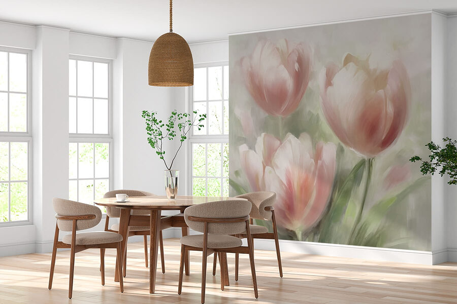 Schilderij van roze bloemen