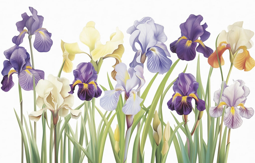 Groep paarse en witte bloemen Groep paarse en witte bloemen