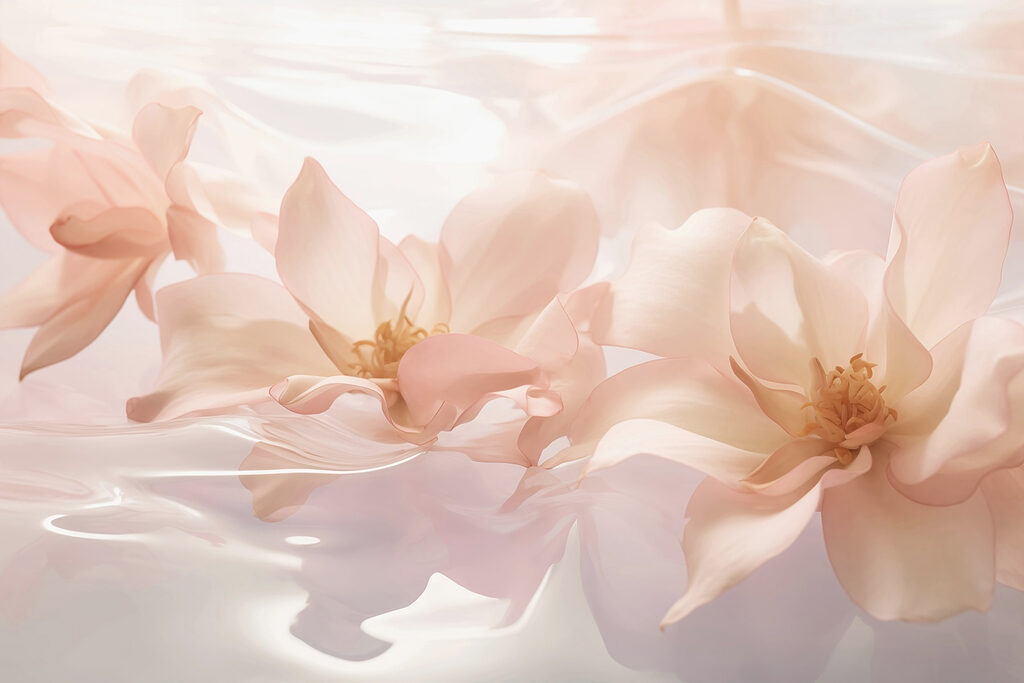 Groep roze bloemen drijvend in water Groep roze bloemen drijvend in water