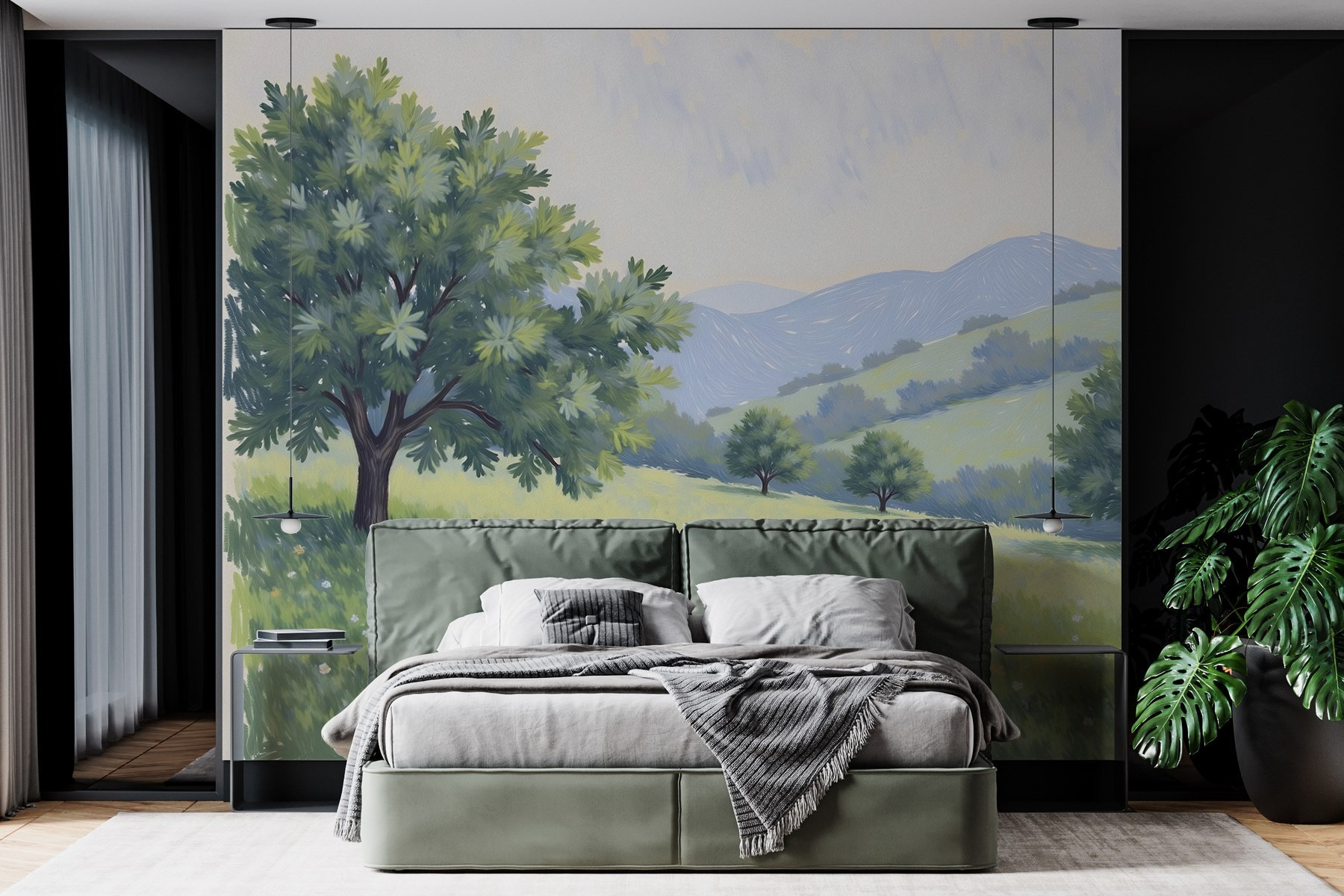 Landscape with trees and hills