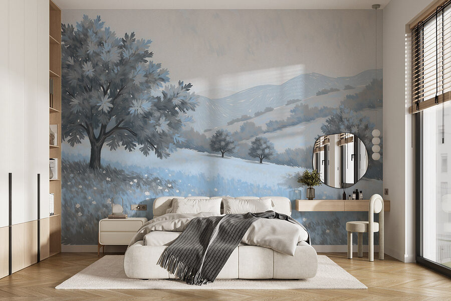 Landschap met bomen en bloemen