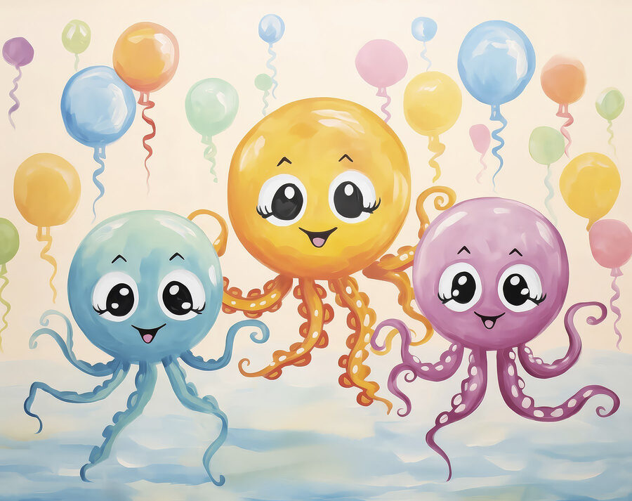 Groep octopussen met ballonnen