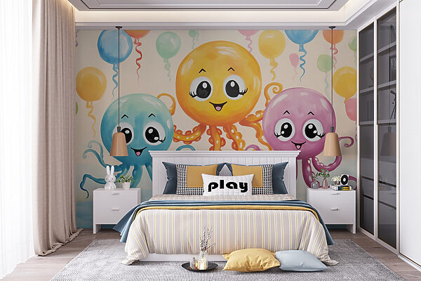 Groep octopussen met ballonnen Groep octopussen met ballonnen