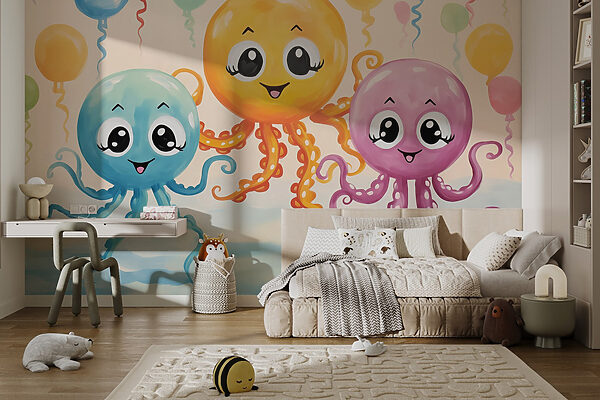 Groep octopussen met ballonnen Groep octopussen met ballonnen