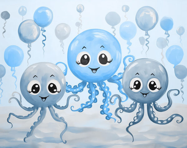 Groep octopussen met ballonnen Groep octopussen met ballonnen
