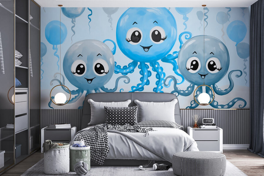 Groep octopussen met ballonnen