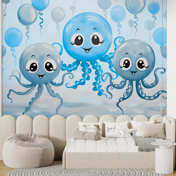 Groep octopussen met ballonnen Groep octopussen met ballonnen